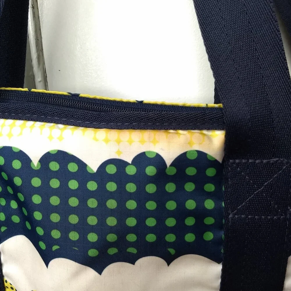 Lesportsac Zippered Laptop Bag Green Yellow Blue White Abstract Pattern School